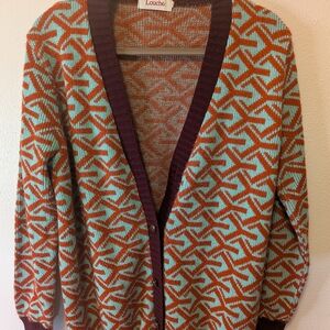 Men's Geometric Cardigan - Orange and Teal
